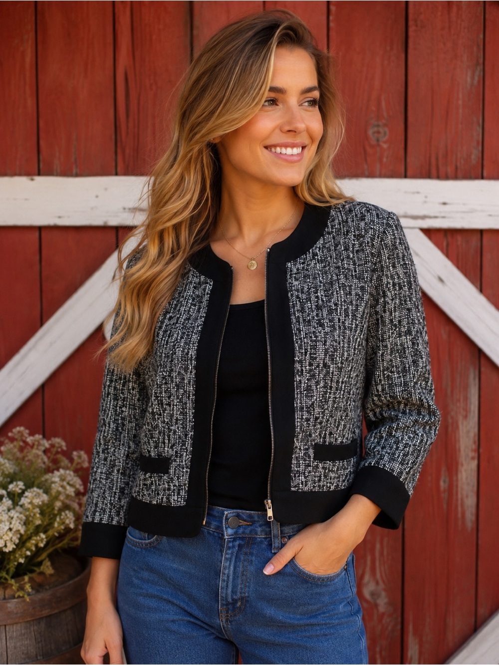 St. John's Bay Black & White Tweed Jacket - Women's
